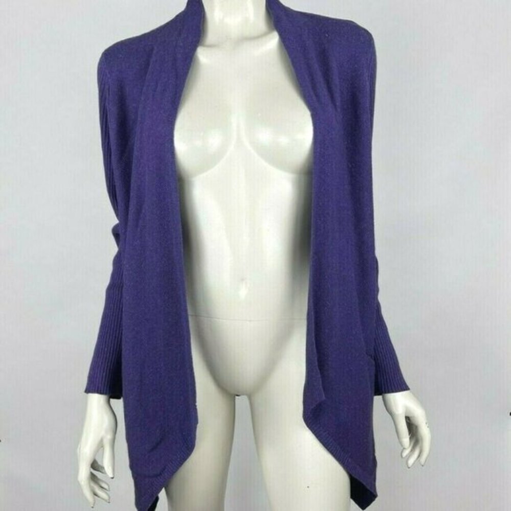 Eileen Fisher Open Front Cardigan Cotton Linen Blend Long Sleeve Pockets Women M